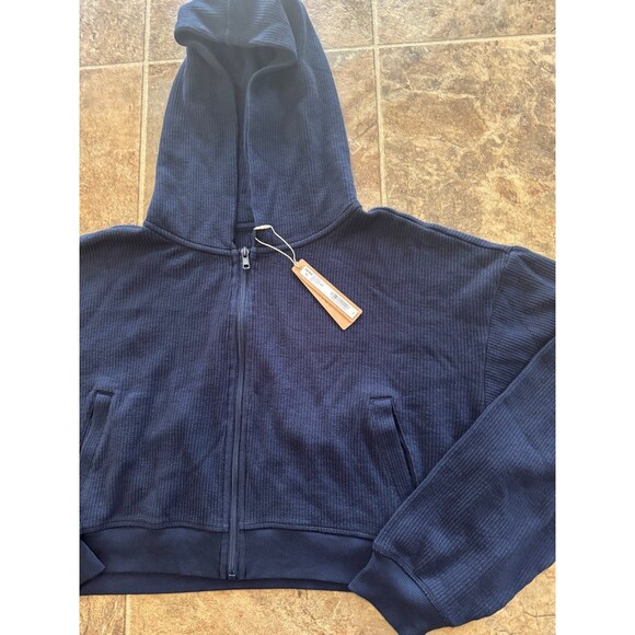 Skims Heavy Waffle Cropped Zip Up Hoodie Navy Size Large - Picture 7 of 12